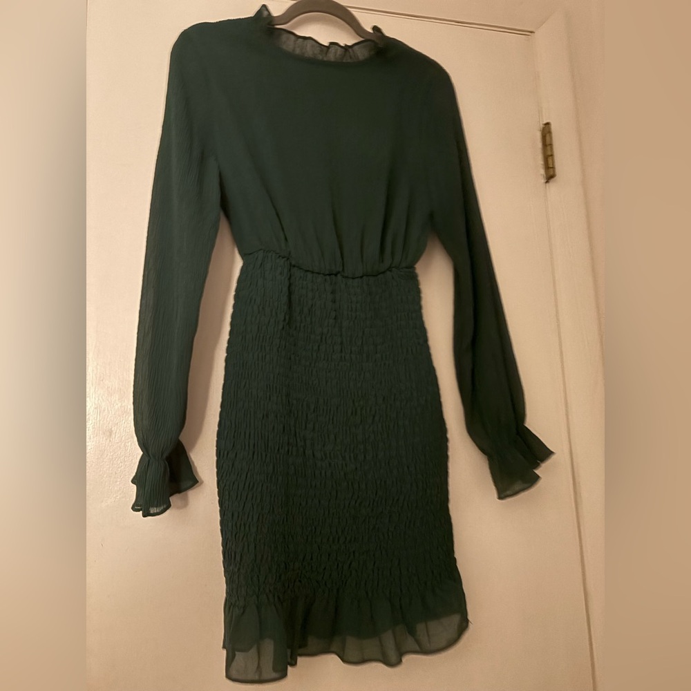 By She & Shy Green Smocked Ruffle Mock Neck Long Sleeve Mini Dress – NWT Small - Picture 3 of 7